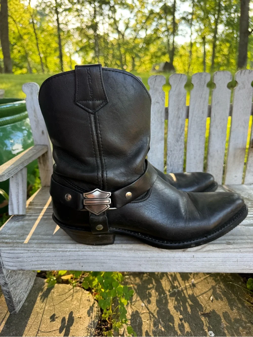 Black Leather Harness Cowboy Boots - Harley-Inspired Men’s Boot